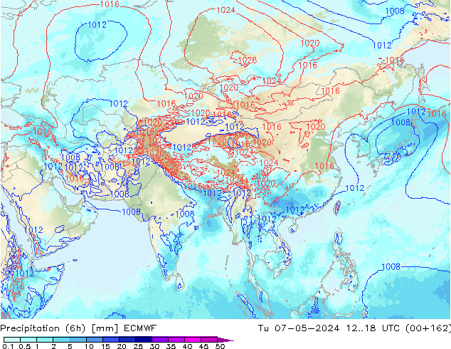 Precipitation (6h) ECMWF Tu 07.05.2024 18 UTC