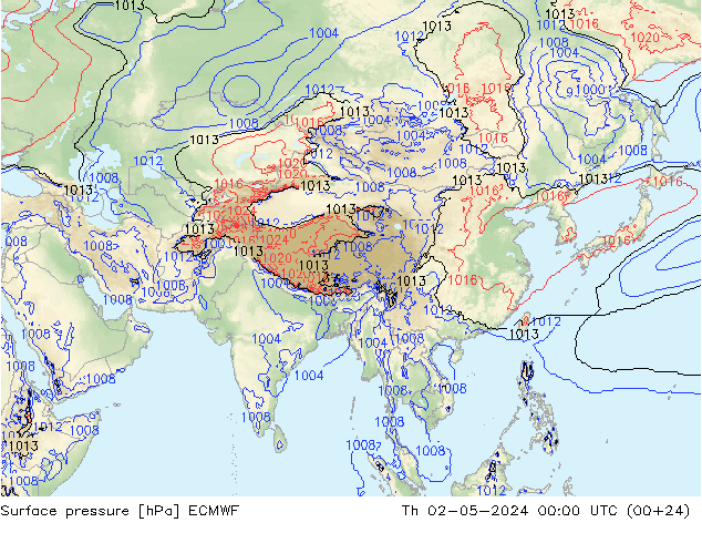 pressão do solo ECMWF Qui 02.05.2024 00 UTC