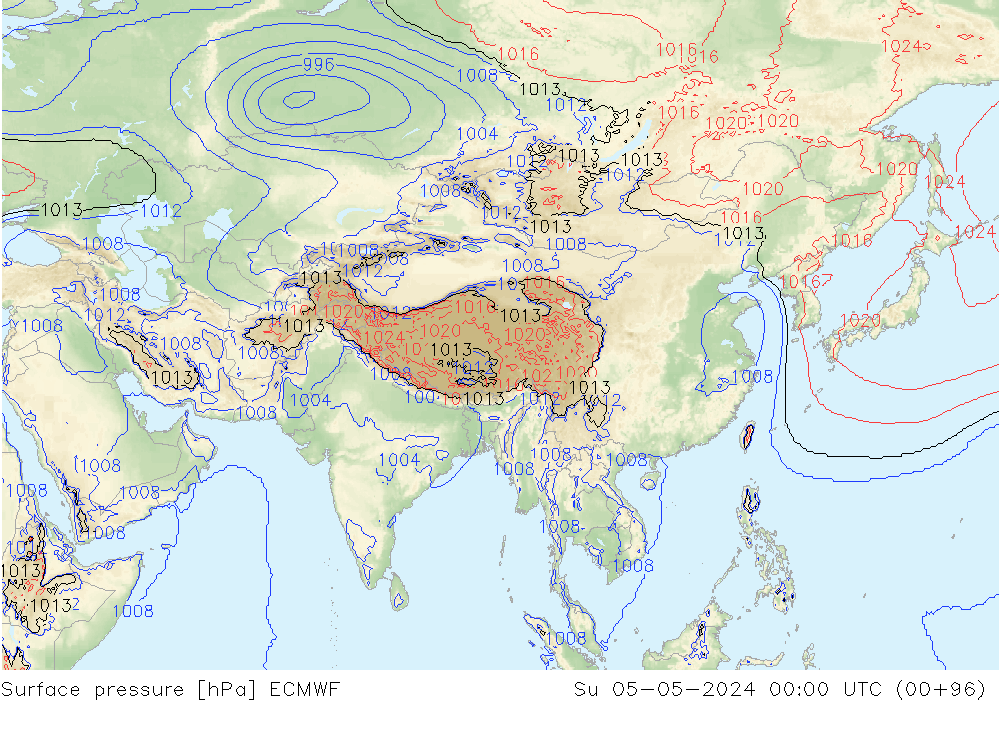 Pressione al suolo ECMWF dom 05.05.2024 00 UTC