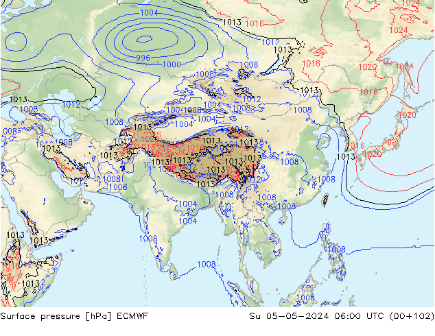 Pressione al suolo ECMWF dom 05.05.2024 06 UTC