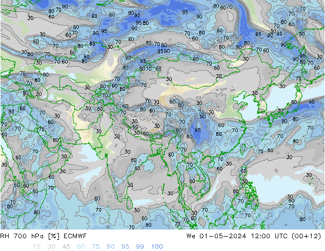 RH 700 hPa ECMWF We 01.05.2024 12 UTC