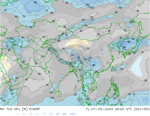 RH 700 hPa ECMWF Tu 07.05.2024 06 UTC