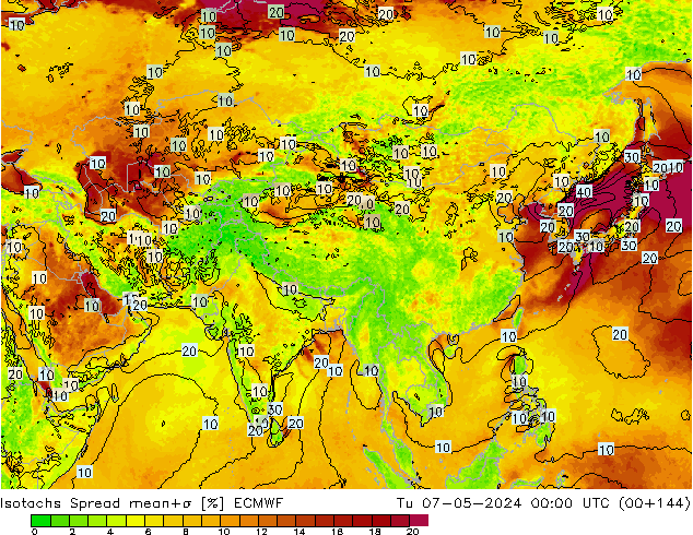 Isotachs Spread ECMWF Tu 07.05.2024 00 UTC