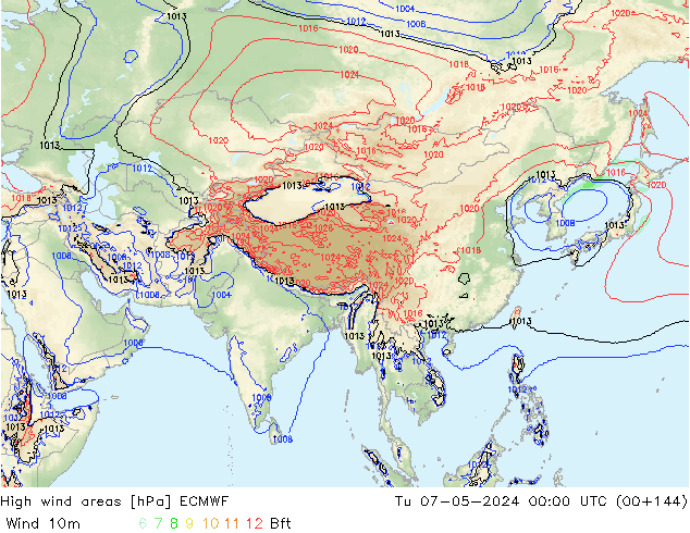 High wind areas ECMWF Tu 07.05.2024 00 UTC