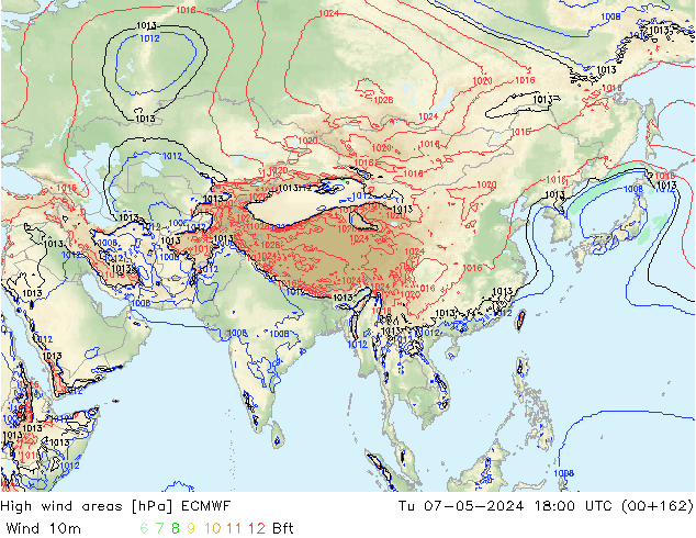 High wind areas ECMWF Tu 07.05.2024 18 UTC