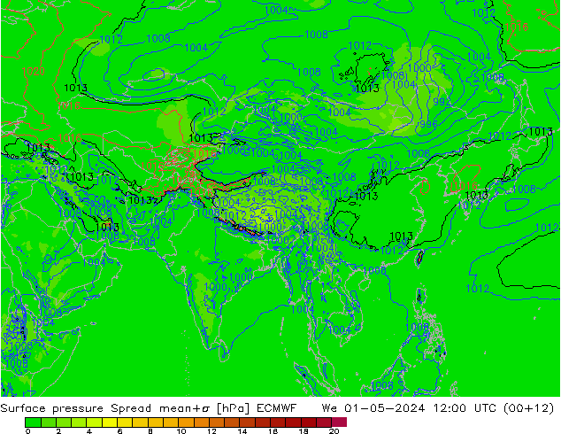 Surface pressure Spread ECMWF We 01.05.2024 12 UTC