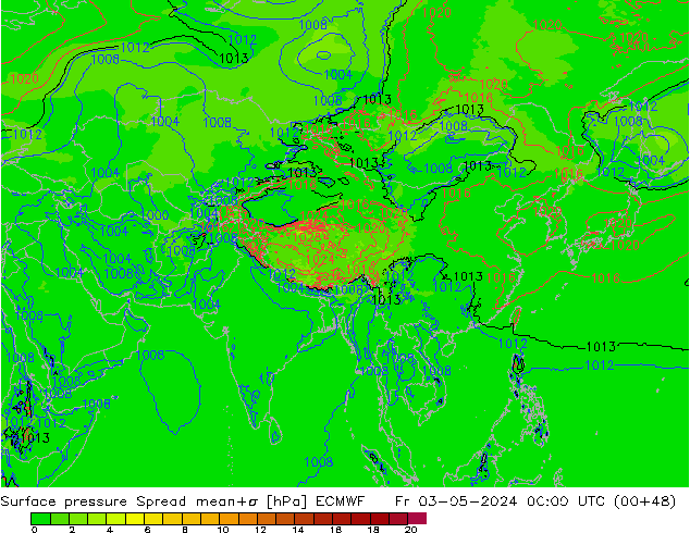 pressão do solo Spread ECMWF Sex 03.05.2024 00 UTC