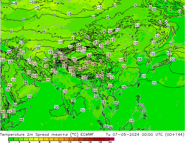 Temperatura 2m Spread ECMWF mar 07.05.2024 00 UTC