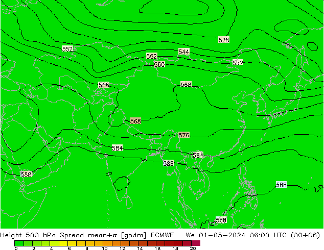 Hoogte 500 hPa Spread ECMWF wo 01.05.2024 06 UTC