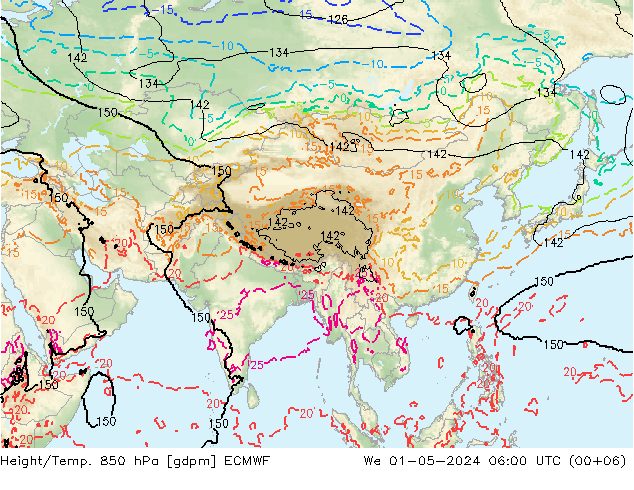 Height/Temp. 850 hPa ECMWF mer 01.05.2024 06 UTC