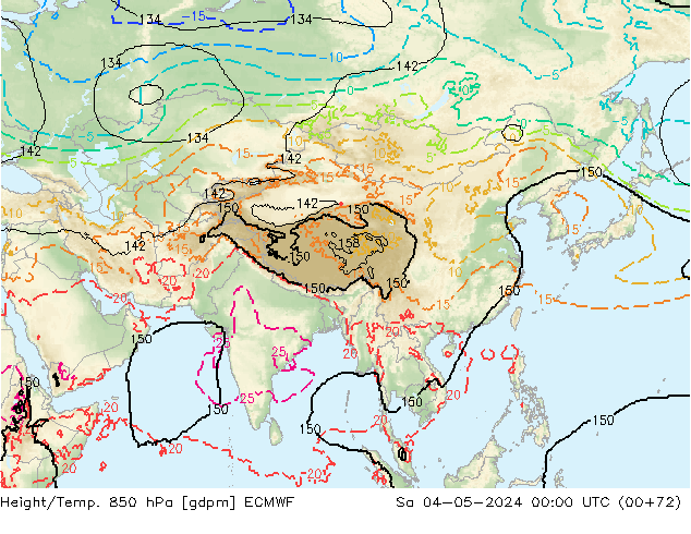 Height/Temp. 850 hPa ECMWF Sáb 04.05.2024 00 UTC