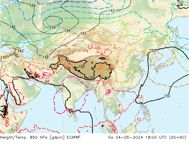 Geop./Temp. 850 hPa ECMWF sáb 04.05.2024 18 UTC