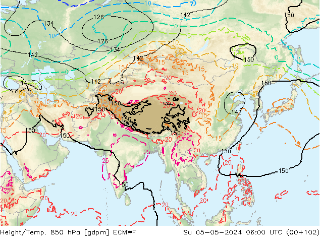 Height/Temp. 850 hPa ECMWF So 05.05.2024 06 UTC