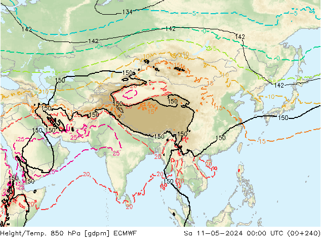 Geop./Temp. 850 hPa ECMWF sáb 11.05.2024 00 UTC