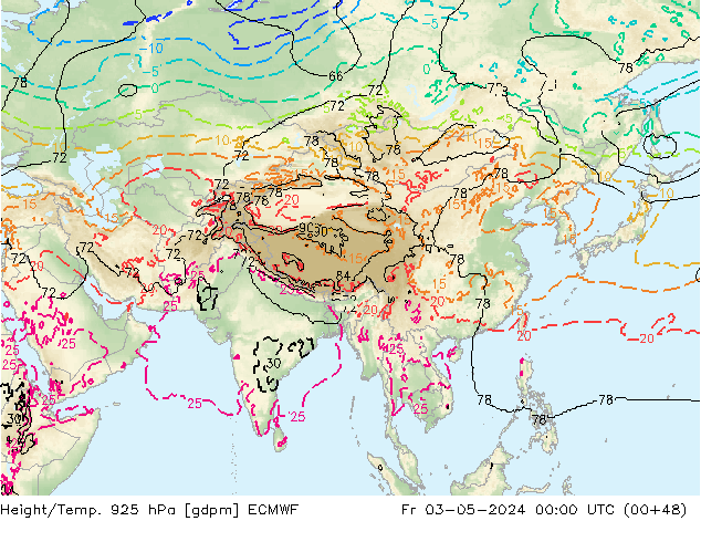 Height/Temp. 925 hPa ECMWF Sex 03.05.2024 00 UTC