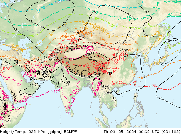 Height/Temp. 925 hPa ECMWF Th 09.05.2024 00 UTC