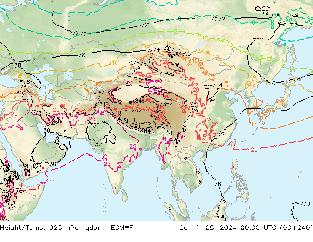 Geop./Temp. 925 hPa ECMWF sáb 11.05.2024 00 UTC