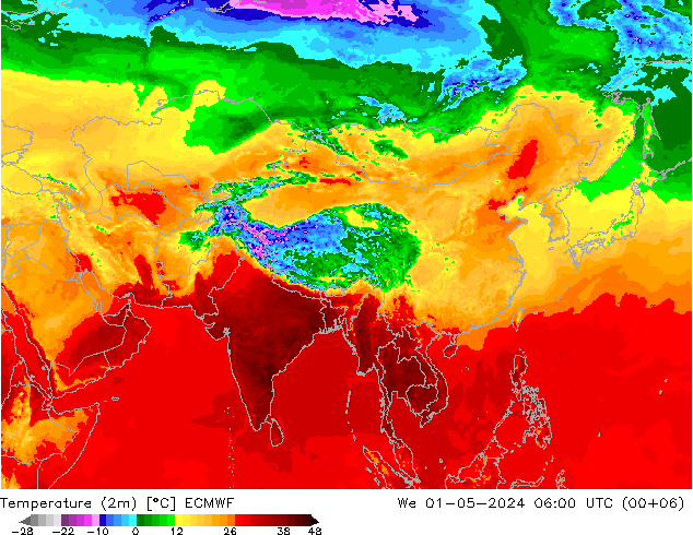 Temperature (2m) ECMWF We 01.05.2024 06 UTC