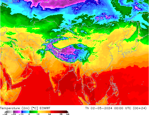 Temperature (2m) ECMWF Čt 02.05.2024 00 UTC