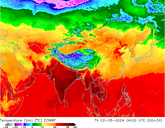 Temperatura (2m) ECMWF gio 02.05.2024 06 UTC