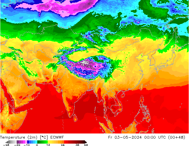 Temperatura (2m) ECMWF vie 03.05.2024 00 UTC
