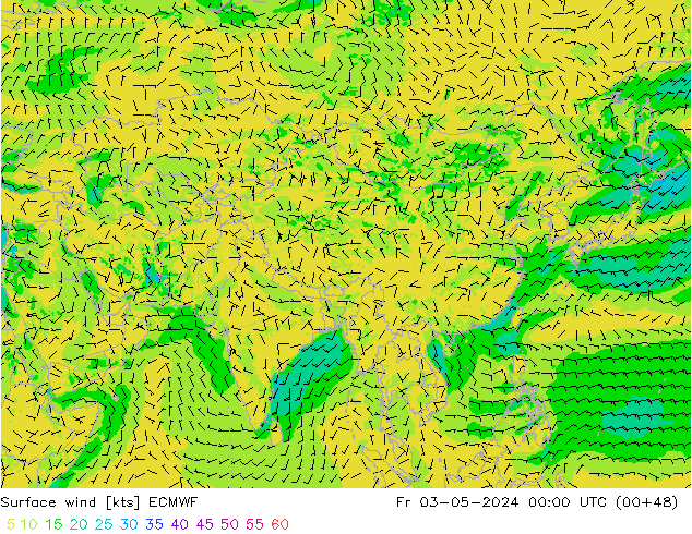 Viento 10 m ECMWF vie 03.05.2024 00 UTC