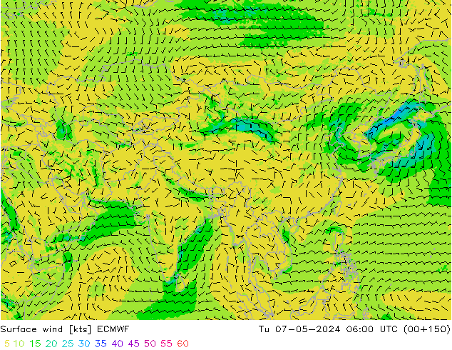 Surface wind ECMWF Tu 07.05.2024 06 UTC