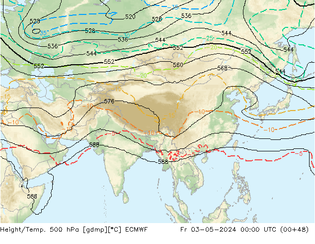 Hoogte/Temp. 500 hPa ECMWF vr 03.05.2024 00 UTC