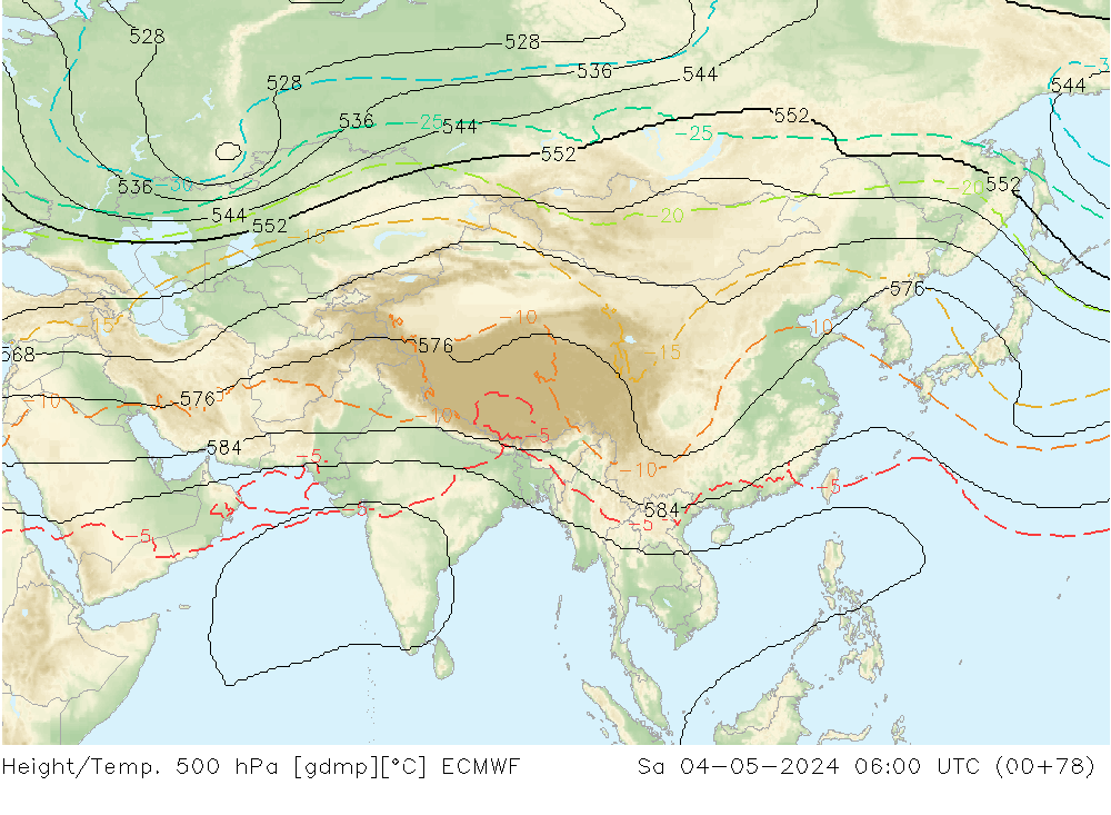Yükseklik/Sıc. 500 hPa ECMWF Cts 04.05.2024 06 UTC