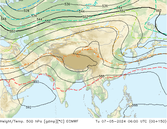 Height/Temp. 500 hPa ECMWF Út 07.05.2024 06 UTC