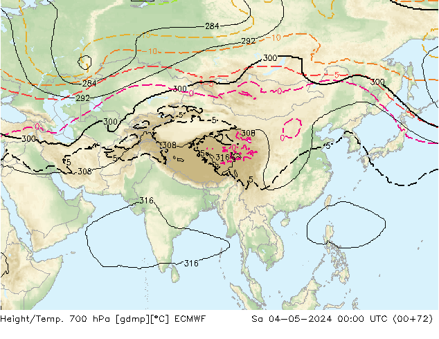 Height/Temp. 700 hPa ECMWF So 04.05.2024 00 UTC