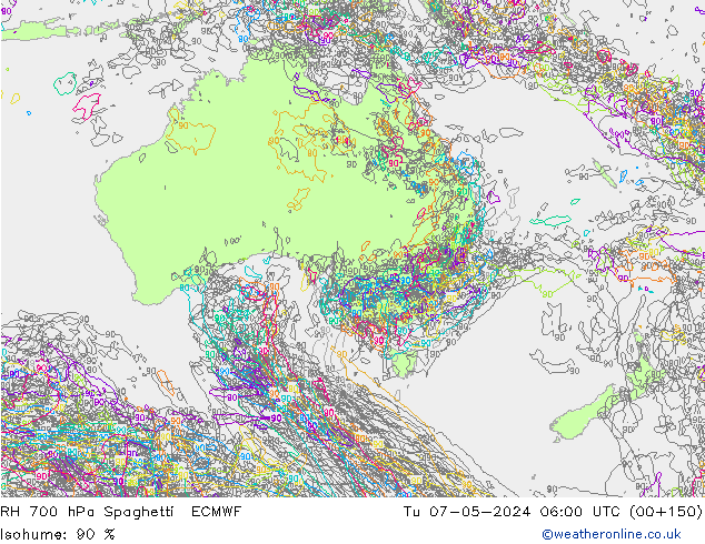 RV 700 hPa Spaghetti ECMWF di 07.05.2024 06 UTC