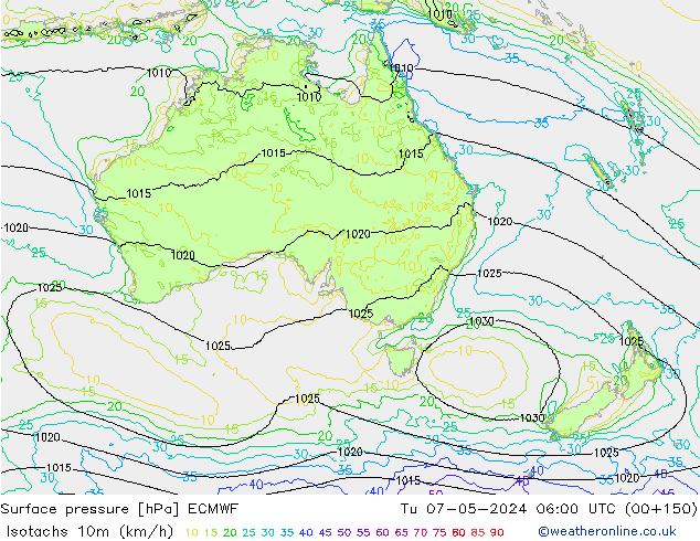 Isotachen (km/h) ECMWF di 07.05.2024 06 UTC