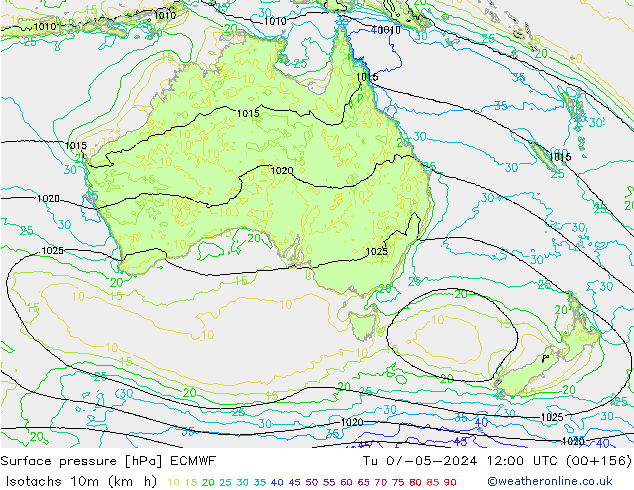 Isotachs (kph) ECMWF mar 07.05.2024 12 UTC