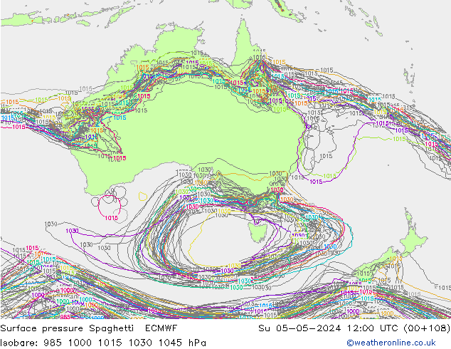 Surface pressure Spaghetti ECMWF Su 05.05.2024 12 UTC