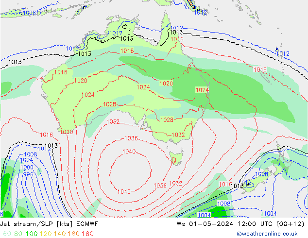 Jet stream/SLP ECMWF We 01.05.2024 12 UTC