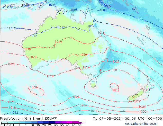 Totale neerslag (6h) ECMWF di 07.05.2024 06 UTC