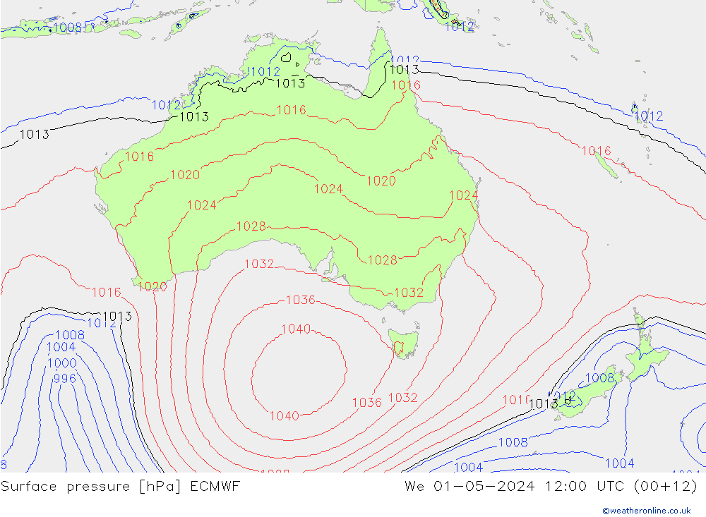 Surface pressure ECMWF We 01.05.2024 12 UTC