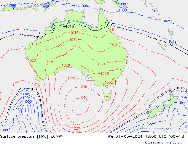 Luchtdruk (Grond) ECMWF wo 01.05.2024 18 UTC