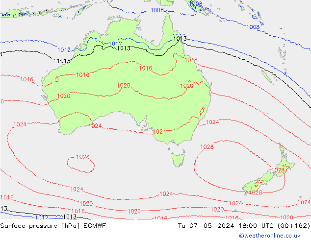 Surface pressure ECMWF Tu 07.05.2024 18 UTC