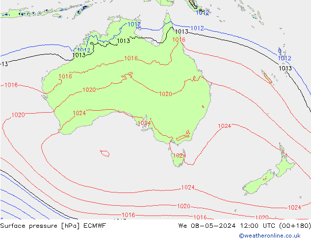 Surface pressure ECMWF We 08.05.2024 12 UTC