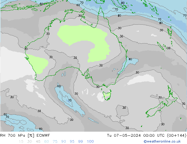 Humedad rel. 700hPa ECMWF mar 07.05.2024 00 UTC