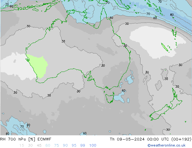 700 hPa Nispi Nem ECMWF Per 09.05.2024 00 UTC