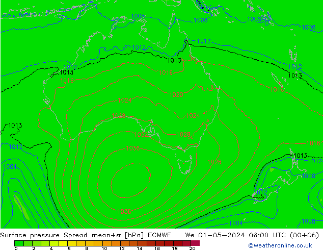 Surface pressure Spread ECMWF We 01.05.2024 06 UTC