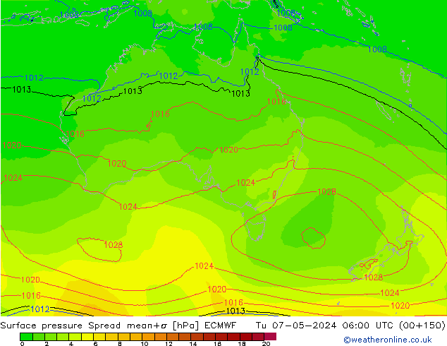 приземное давление Spread ECMWF вт 07.05.2024 06 UTC