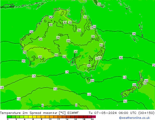 Temperatuurkaart Spread ECMWF di 07.05.2024 06 UTC