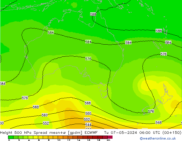 Hoogte 500 hPa Spread ECMWF di 07.05.2024 06 UTC