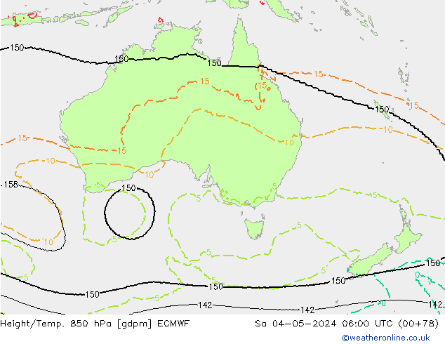 Geop./Temp. 850 hPa ECMWF sáb 04.05.2024 06 UTC