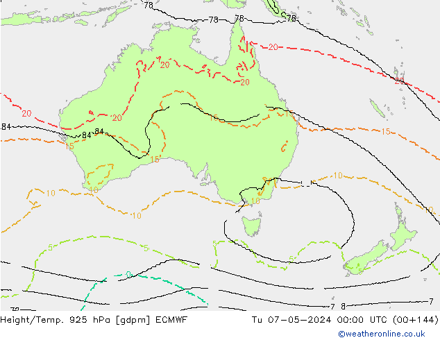 Geop./Temp. 925 hPa ECMWF mar 07.05.2024 00 UTC