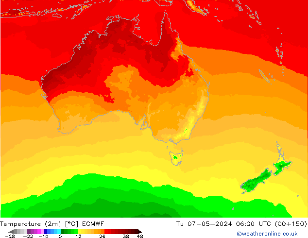 Temperatuurkaart (2m) ECMWF di 07.05.2024 06 UTC